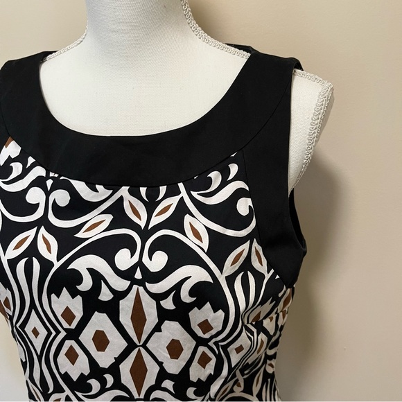 Talbots Stretch Sleeveless Patterned Dress - Black White Brown - Picture 2 of 12